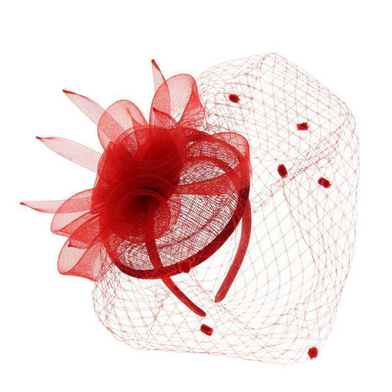 Sinamay Fascinator with Dotted Netting Veil Red