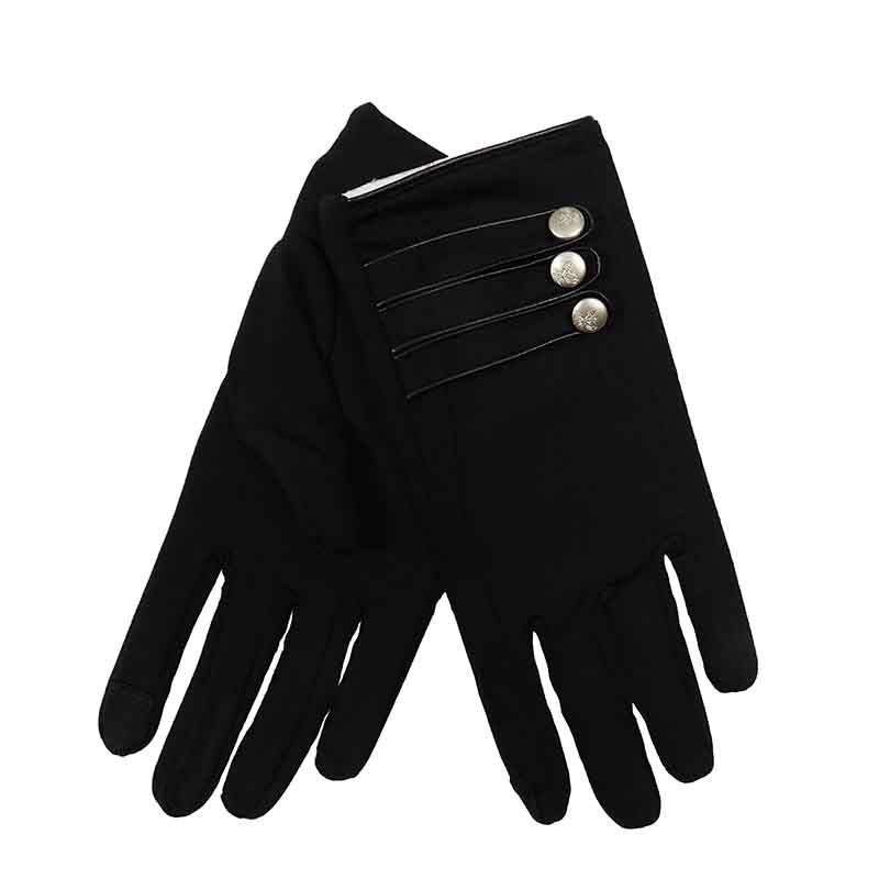 Strap and Button Accent Texting Finger Gloves Black