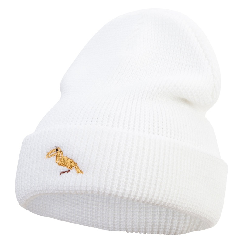 Tropical Bird Icon Embroidered Waffle Knit Cuff Beanie White One Size