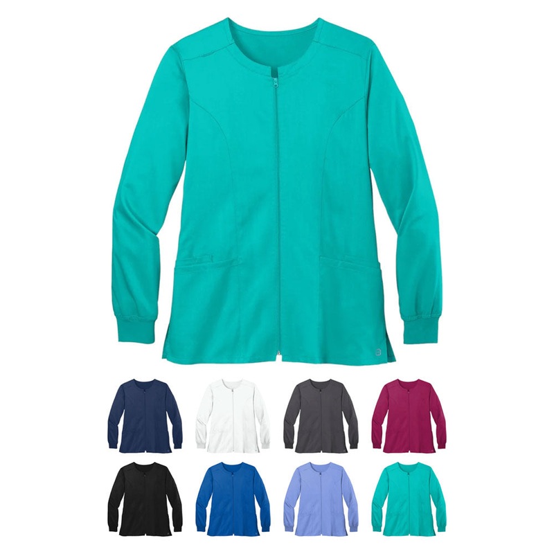 Wink Womens Premiere Flex Full-Zip Scrub Jacket WW4088 WonderWink Black 2XS