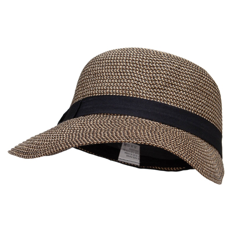 Women’s Paper Braid Front 4 Inch Brim Hat Black Tweed One Size