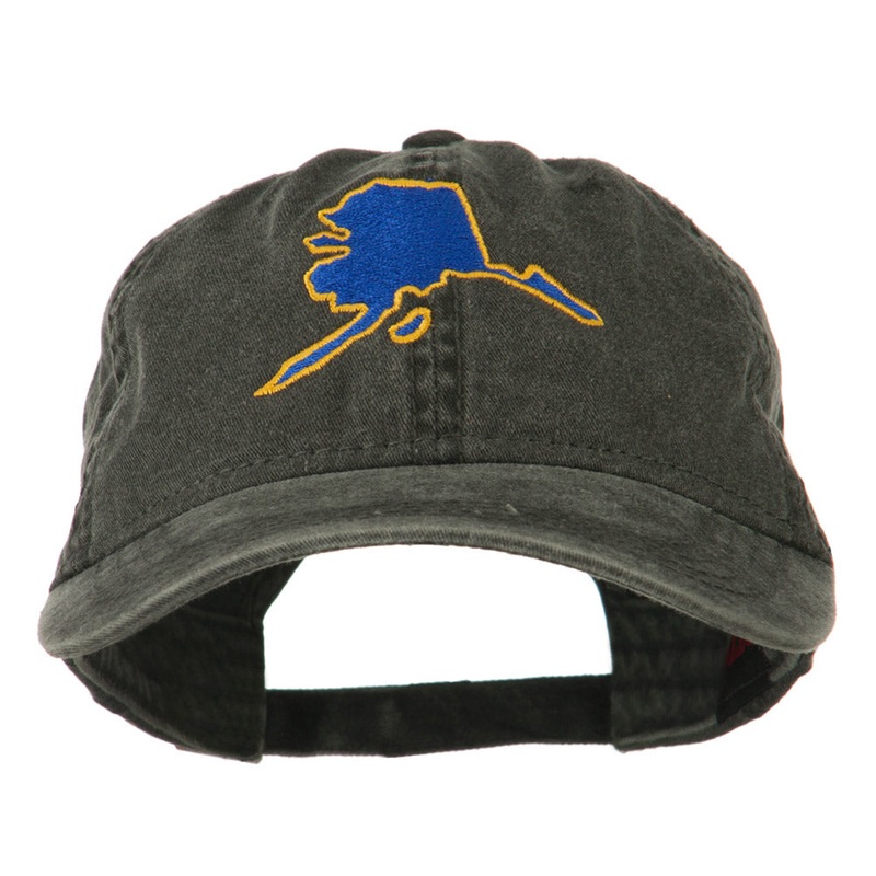 Alaska State Map Embroidered Washed Cap Black One Size
