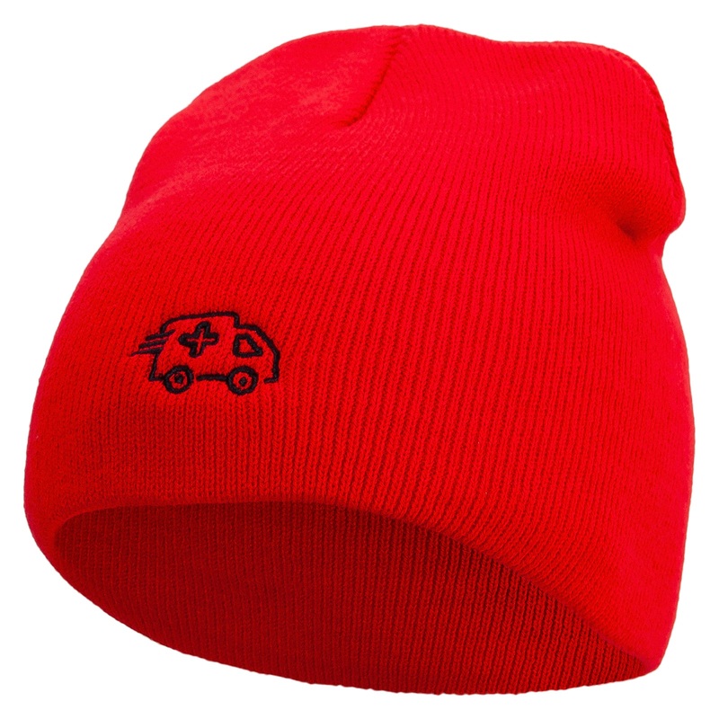 Ambulance Truck Embroidered 8 Inch Short Beanie Red One Size