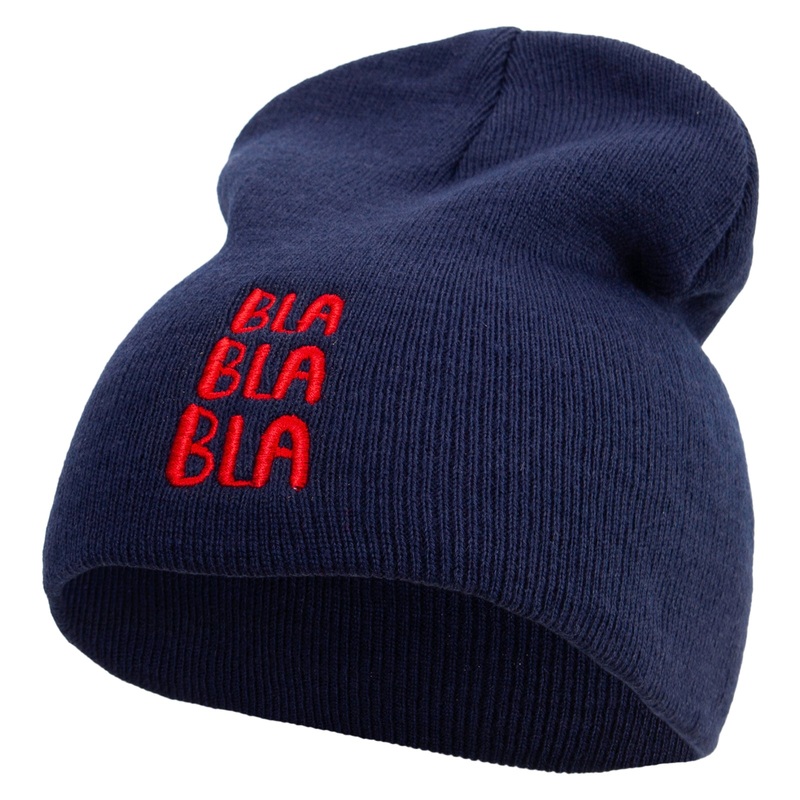Bla Bla Bla Embroidered 8 inch Acrylic Short beanie Navy One Size