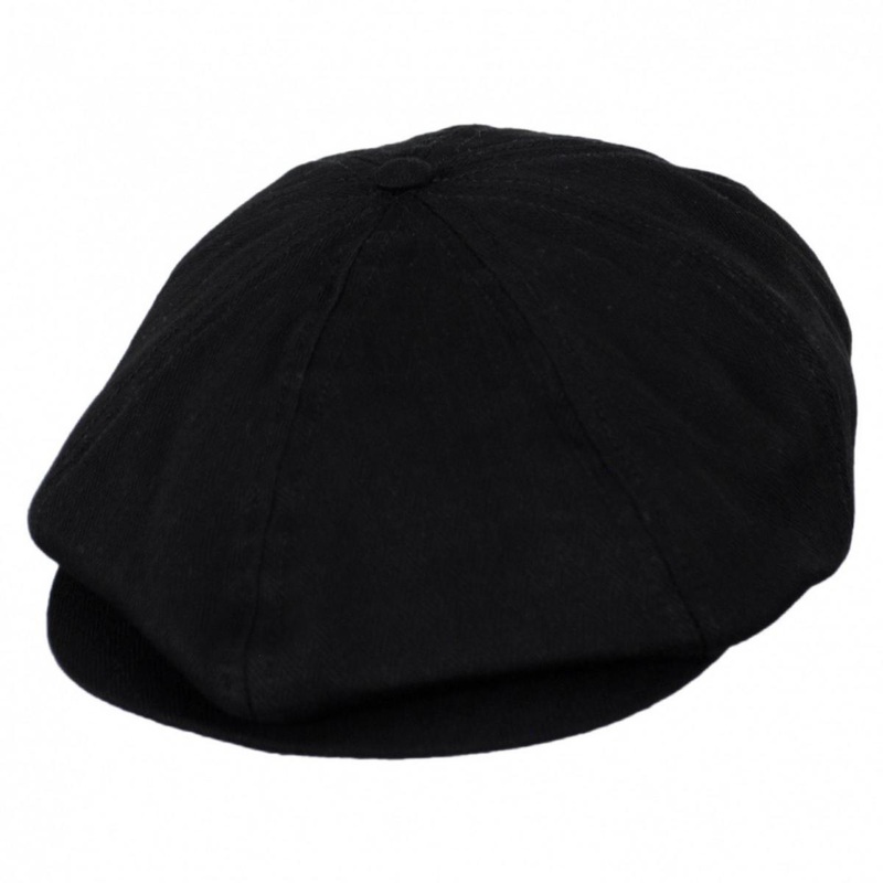 Brood Tonal Herringbone Cotton Newsboy Cap BLACK S
