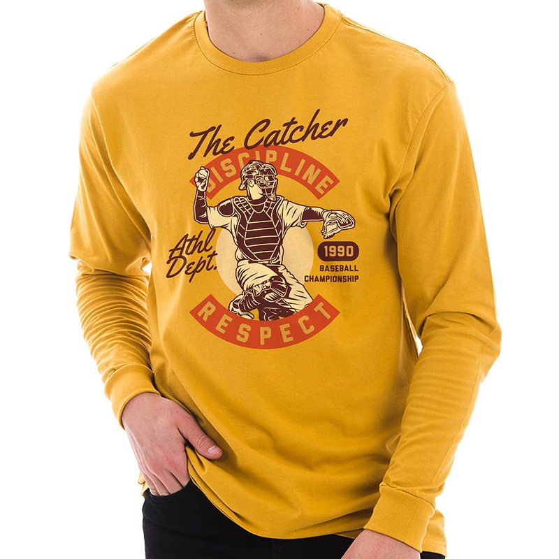 Catcher Discipline Graphic Design Unisex Cotton Long Sleeve T-shirt Mustard XS