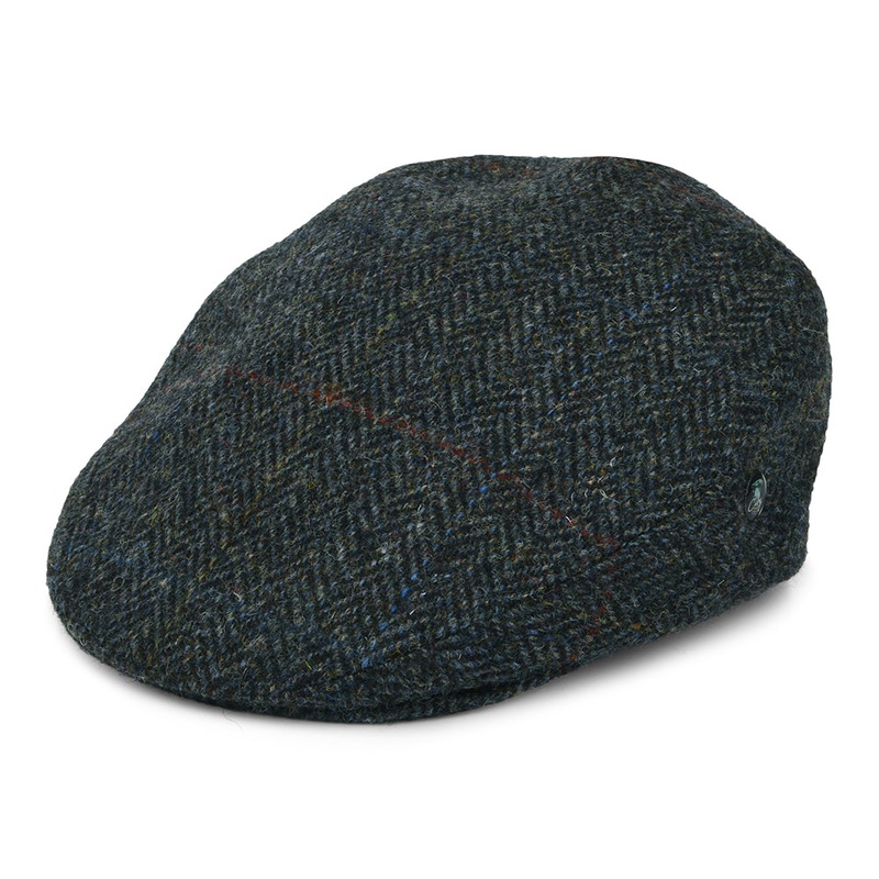 City Sport HARRIS TWEED Windowpane Herringbone Flat Cap – Grey-Blue S
