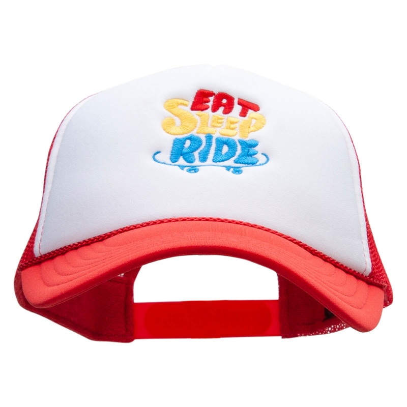 Eat Sleep Ride Embroidered Foam Panel Mesh Snapback White Red One Size