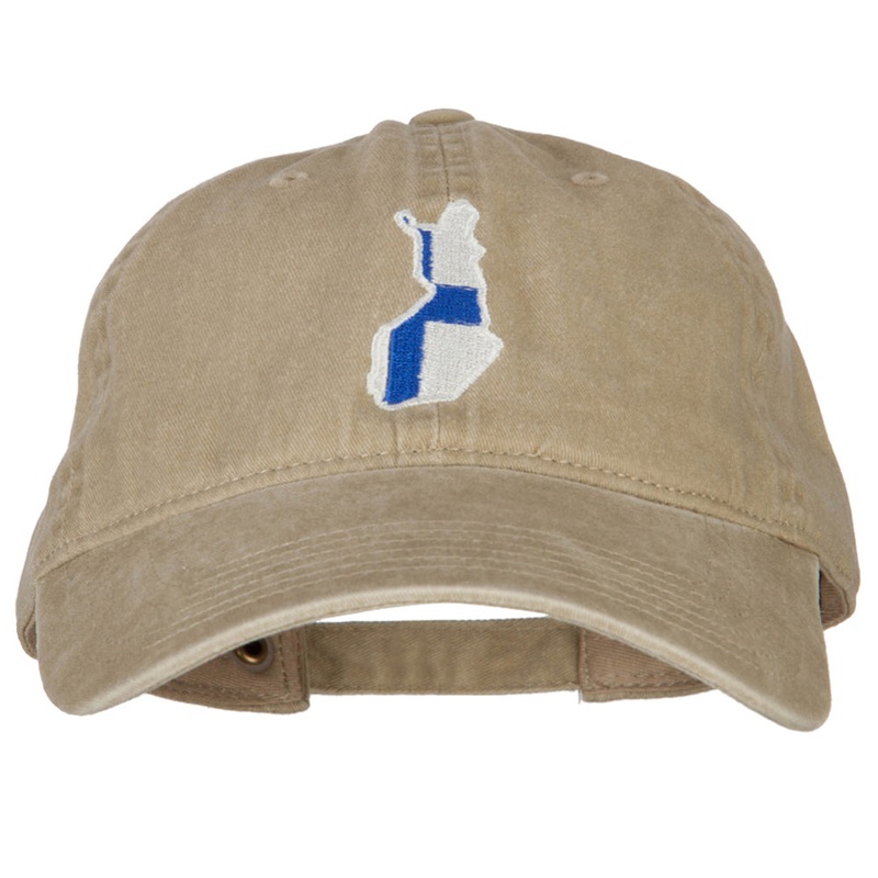Finland Flag Map Embroidered Washed Cotton Twill Cap Khaki One Size