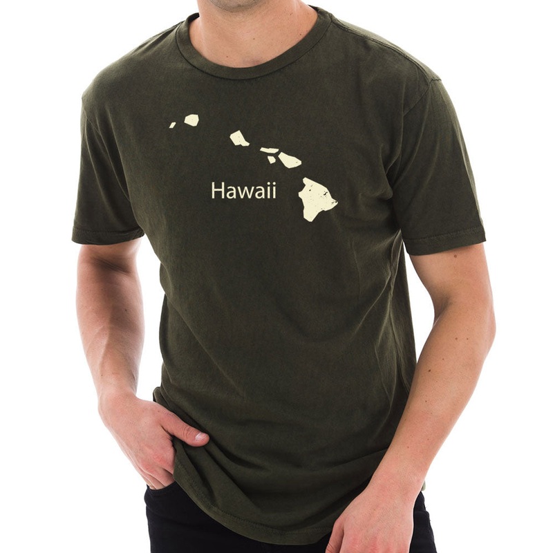Hawaii Vintage Map Graphic Design Unisex Cotton Short Sleeve T-Shirt Vintage Olive XS