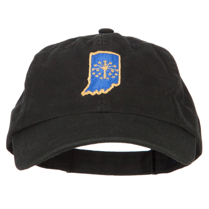 Indiana State Flag Map Embroidered Low Profile Cotton Cap Black One Size
