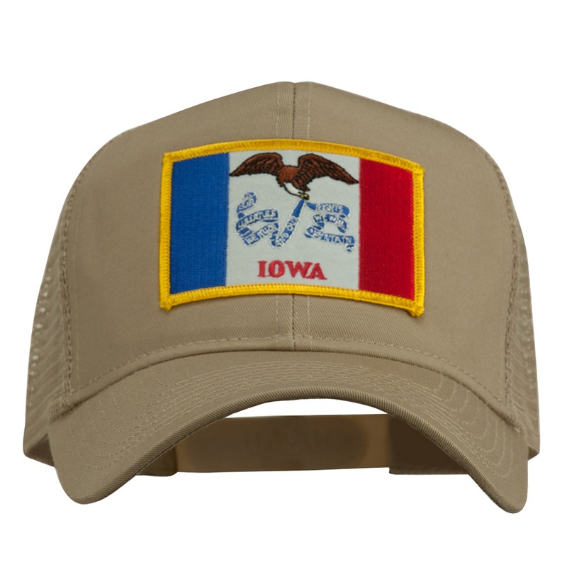Iowa State Flag Patched Mesh Cap Khaki One Size