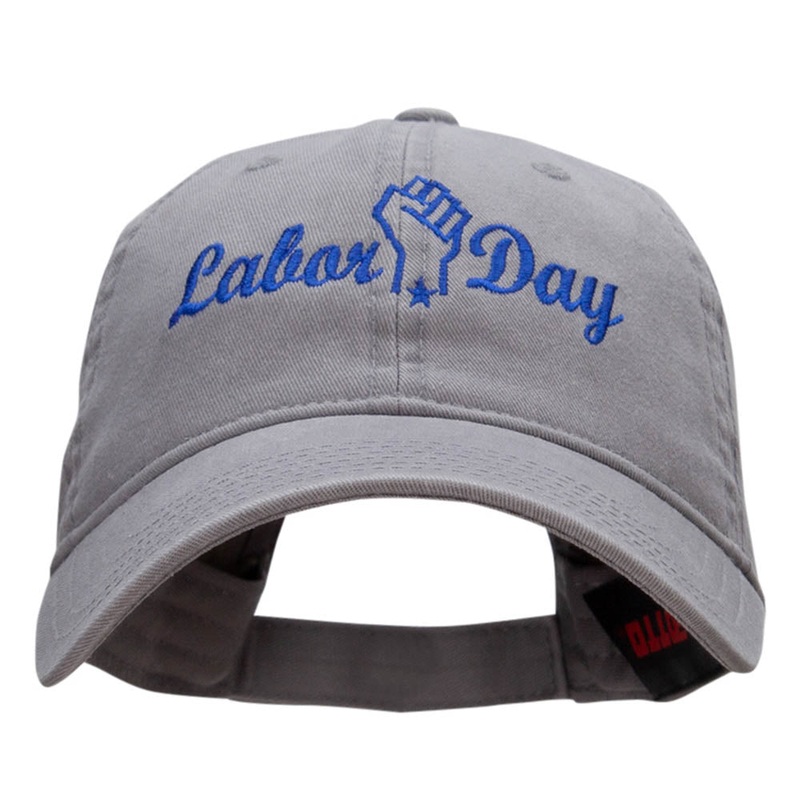 Labor Day Raised Fist Graphic Design Deluxe Garment Washed Cotton Twill Cap Grey One Size