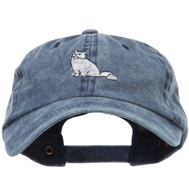 Persian Cat Embroidered Washed Cotton Twill Cap Navy One Size