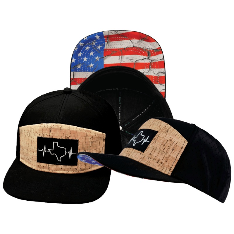 Texas Hat – Flat Bill – Cork – Black – Laser Mesh