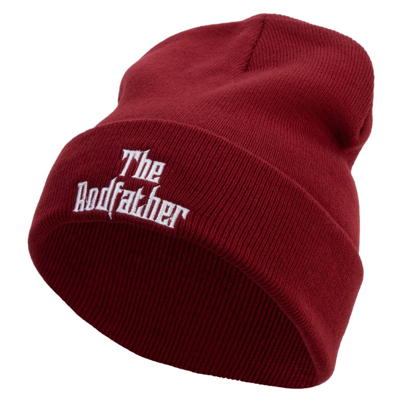 The Rodfather Phrase Embroidered 12 Inch Long Knitted Beanie. Maroon One Size