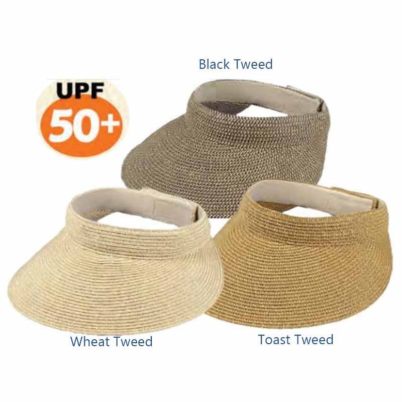 Tweed Straw Wide Brim Sun Visor – Jeanne Simmons Accessories Toast Tweed