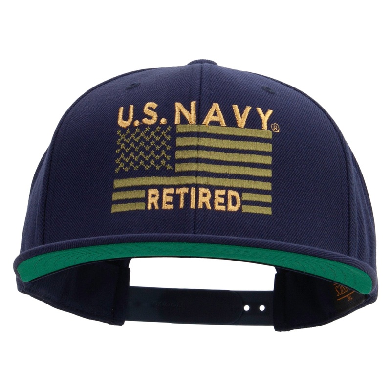 US Navy Retired Flag Embroidered Wool Blend Prostyle Snapback Cap Navy One Size