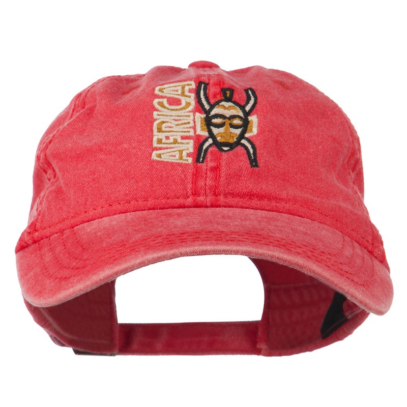 Africa Mask Embroidered Washed Pigment Dyed Cap Red One Size