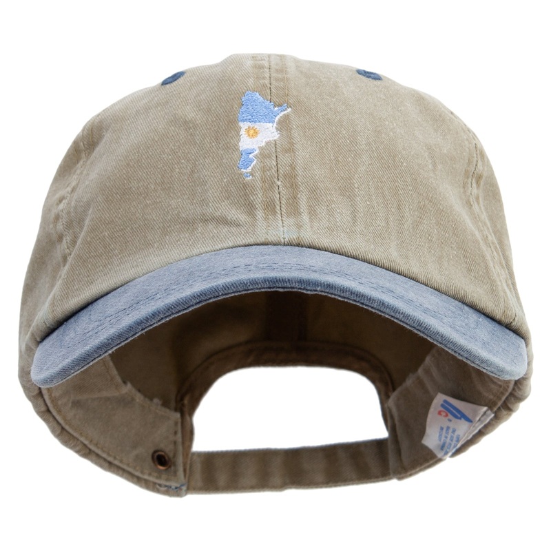 Argentina Map with Flag Logo Embroidered Pigment Dyed Wash Cap Khaki Navy One Size
