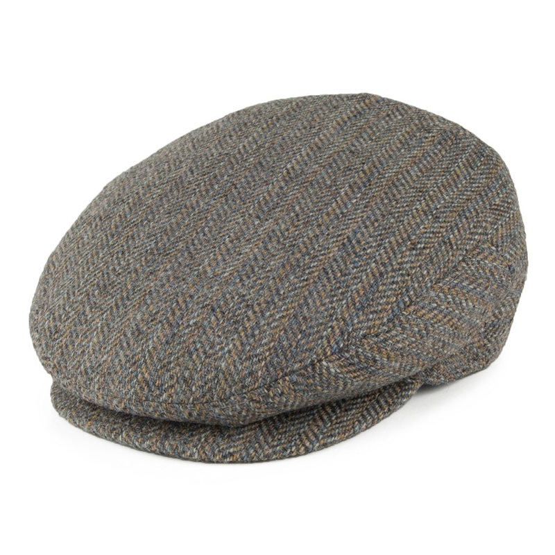 Bailey Lord Herringbone Stripe Wool Flat Cap – Grey Mix S