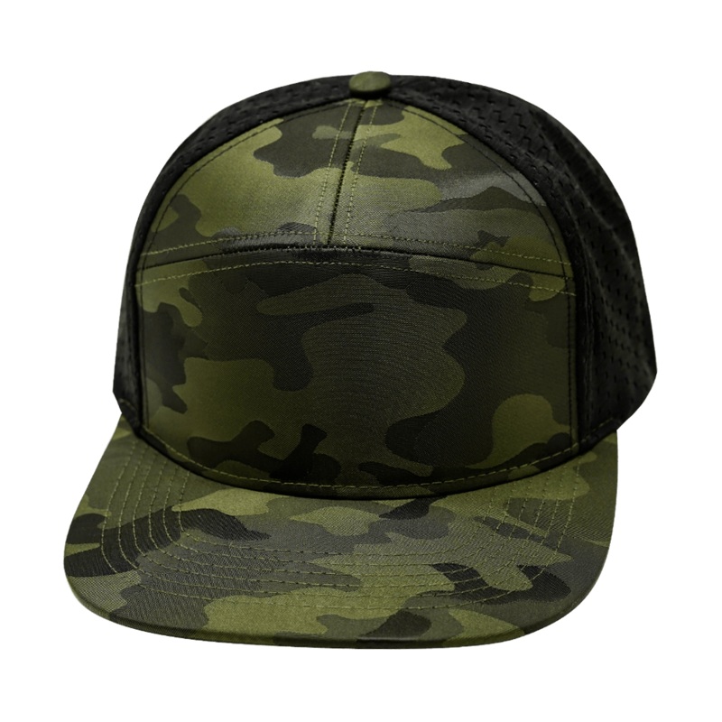 Blank – 7 Panel – Green Camo / Black (Unisex) – Laser Mesh