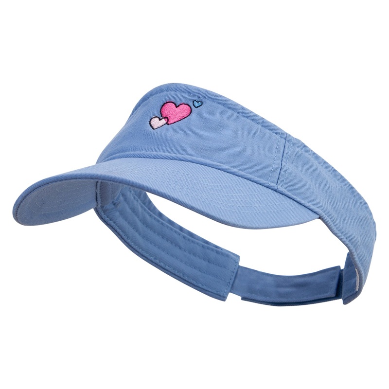 Cute Style Valentines Day with Heart Embroidered Pro Style Cotton Twill Washed Visor Lt Blue One Size