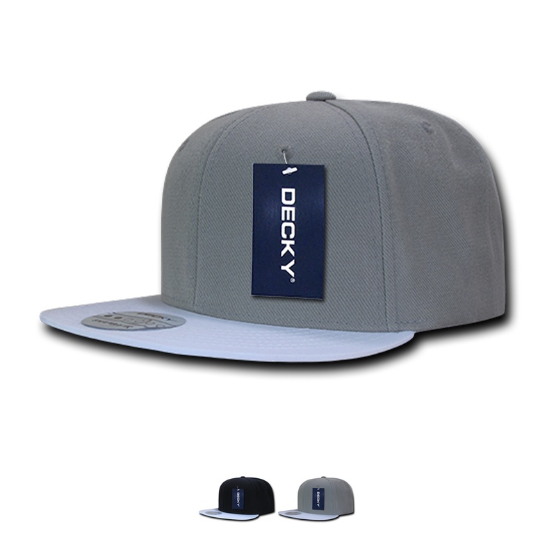 Decky 1046 Polyester Brim Snapback Hat, 6 Panel Flat Bill Cap – CASE Pricing Grey/White