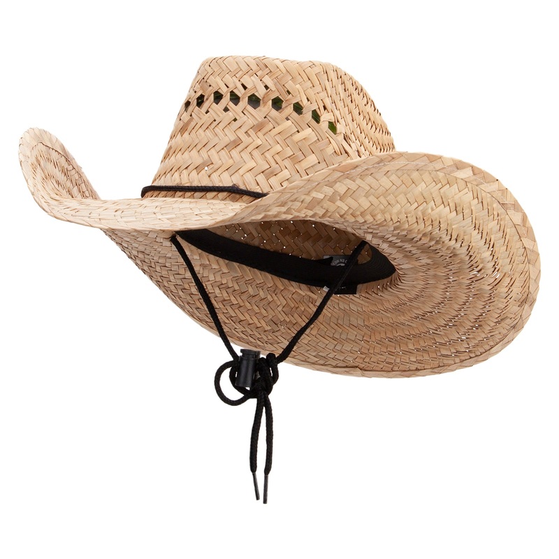 Elastic Tie Palm Leaf Vent Hat Brown One Size