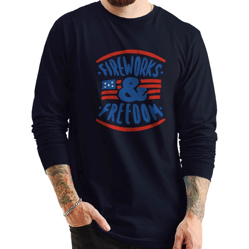 Fireworks and Freedom Graphic Design Premium Long Sleeve T-Shirt Navy XS