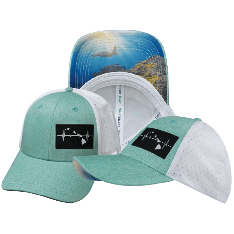 Hawaii Hat – Low Profile – Ponytail – Teal / White – Laser Mesh