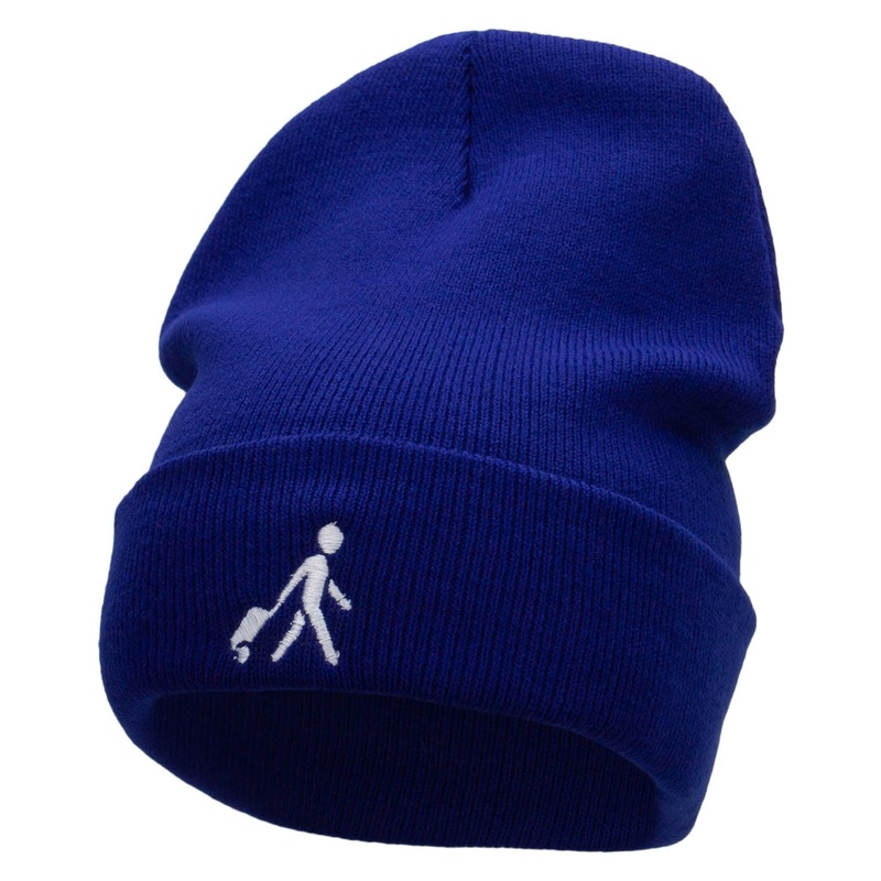 Here I Come Embroidered 12 Inch Long Knitted Beanie Royal One Size