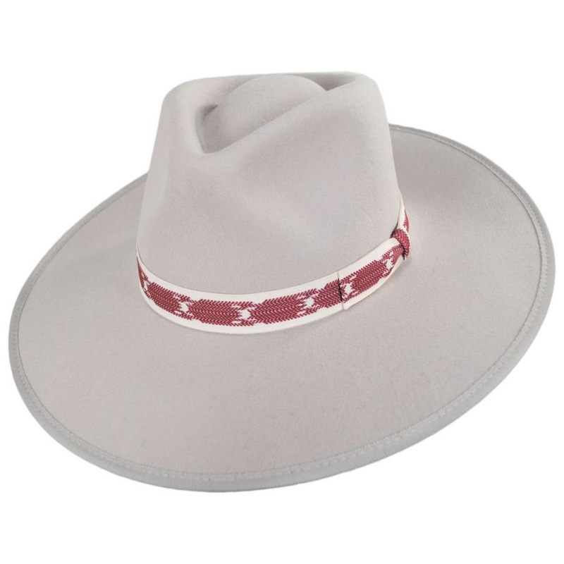 Jo Wool Felt Jacquard Rancher Fedora Hat BEIGE XS