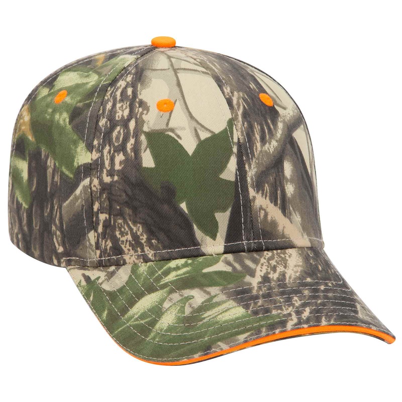 Otto Camouflage 6 Panel Low Pro Baseball Cap, Camo Sandwich Visor Hat – 71-602 Kha/Blk/Dk.Grn