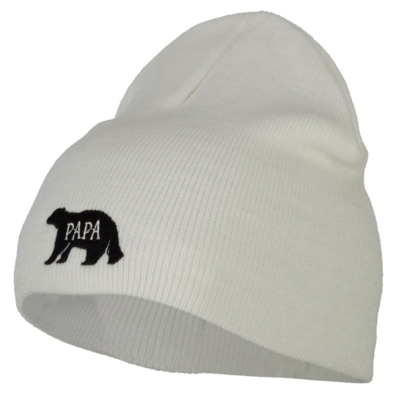 Papa Bear Embroidered Knitted Short Beanie White One Size