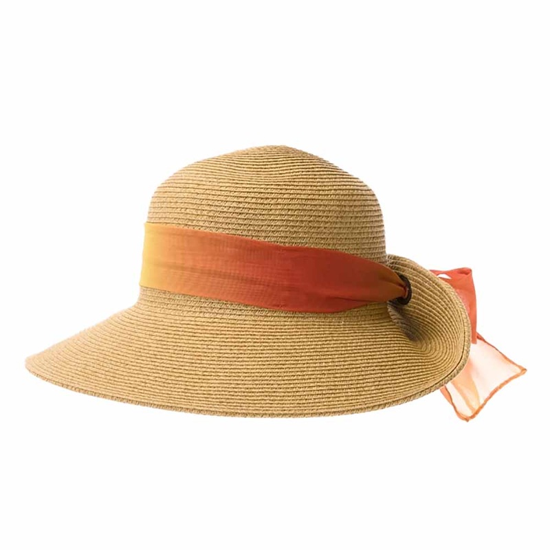 Pinned Up Back Sun Hat with Tie Dye Chiffon Scarf – Boardwalk Style Fuchsia OS (58 cm)