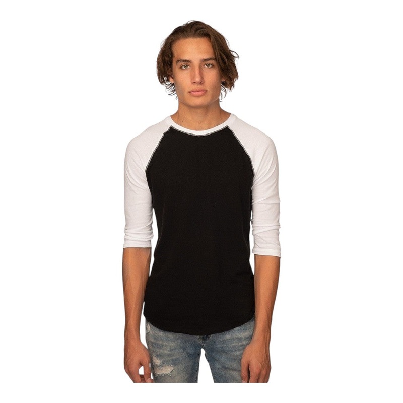 Royal Apparel Unisex Triblend Raglan Baseball T-Shirt  Style 20060 Made in USA Tri Black/Tri White XS
