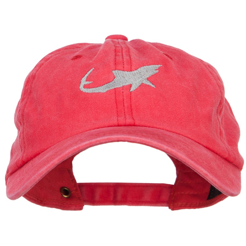 Shark Shape Embroidered Washed Cotton Cap Red One Size