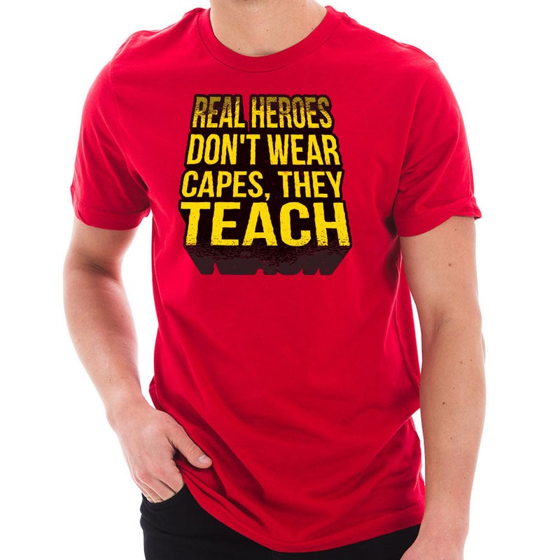 Teachers Are Heroes Phrase Graphic Design Short Sleeve Jersey T-Shirt Red XS