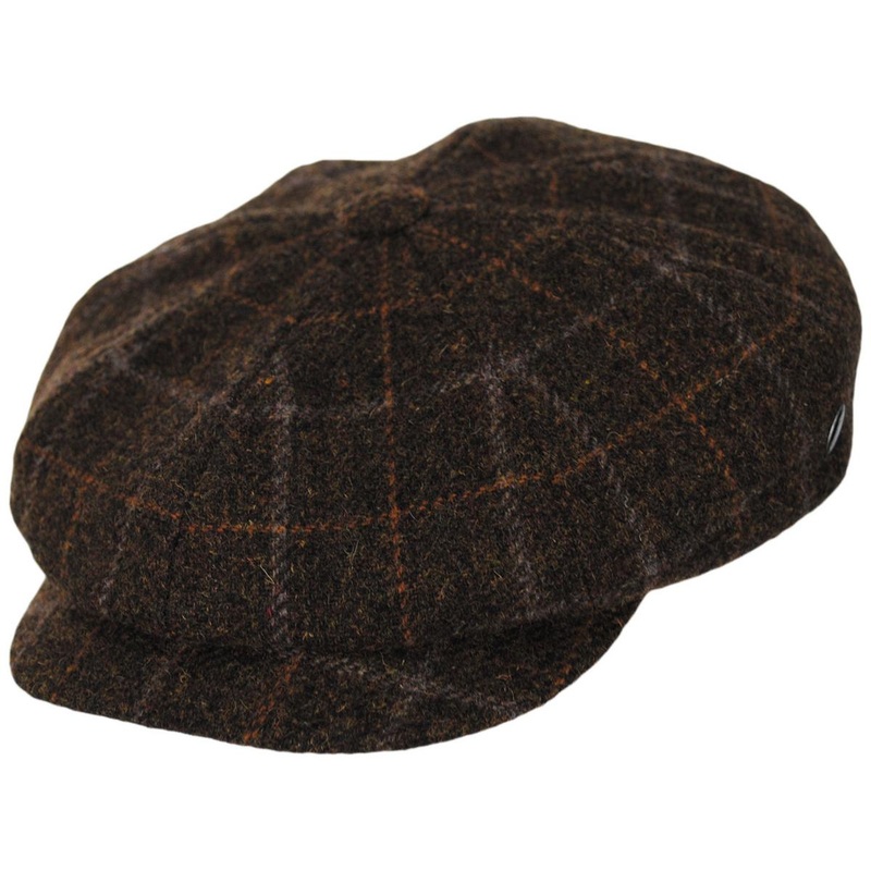 Windowpane Plaid Virgin Wool Newsboy Cap BROWN S