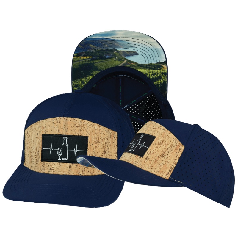 Wine Hat – Flat Bill – Cork – Navy – Laser Mesh