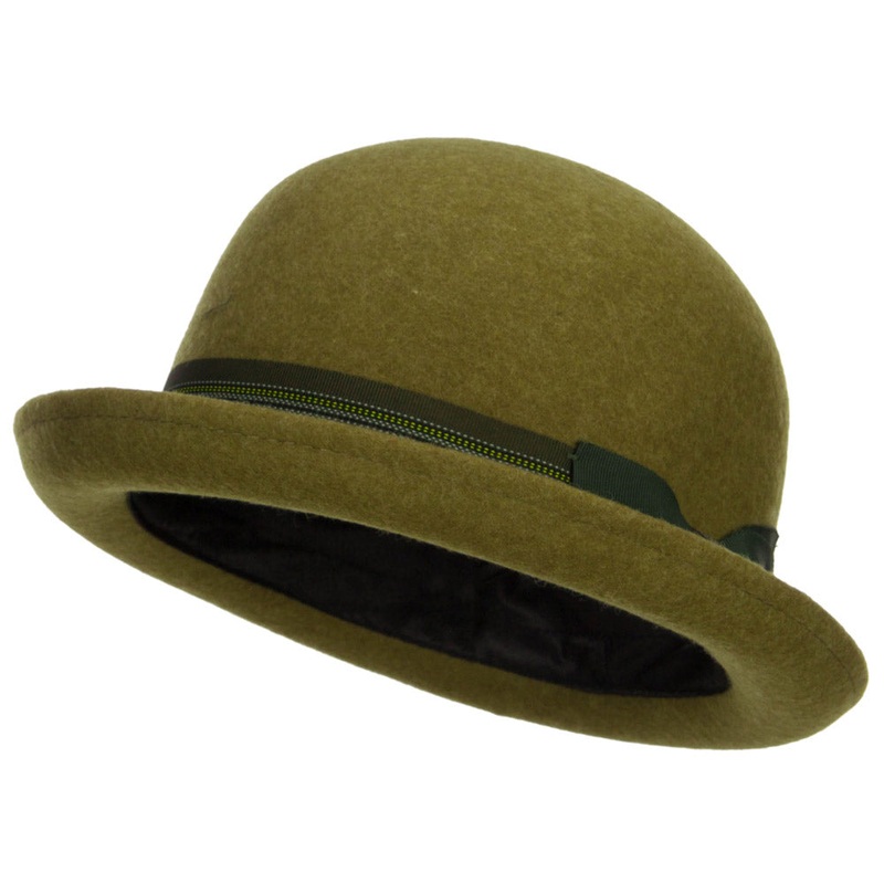 Women’s Striped Band Wool Bowler Olive One Size