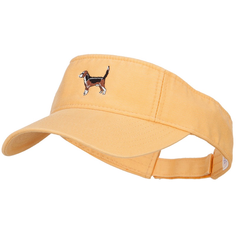 Beagle Dog Embroidered Pro Style Cotton Washed Visor Mango One Size