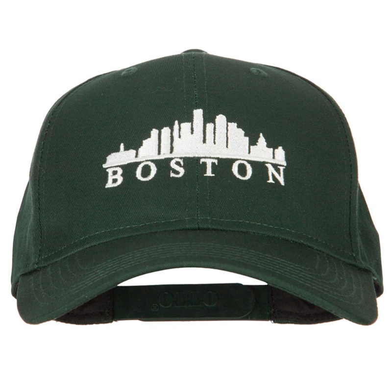 Boston Skyline Embroidered Solid Cotton Pro Style Cap Dk Green One Size