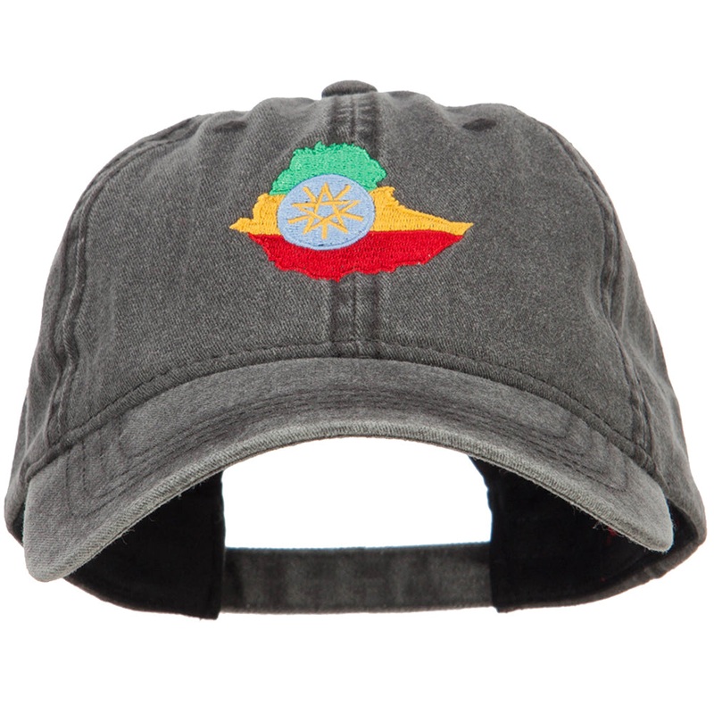 Ethiopia Map Flag Embroidered Washed Cap Black One Size