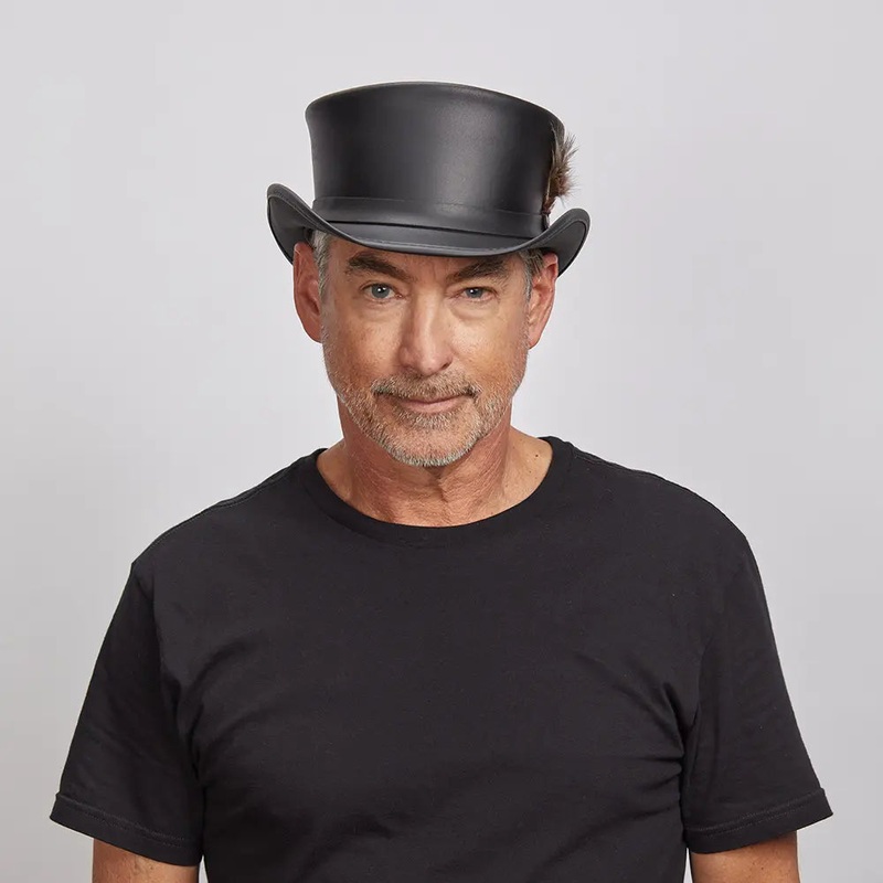 Marlow LT | Mens Leather Top Hat with LT Hat Band Black SM