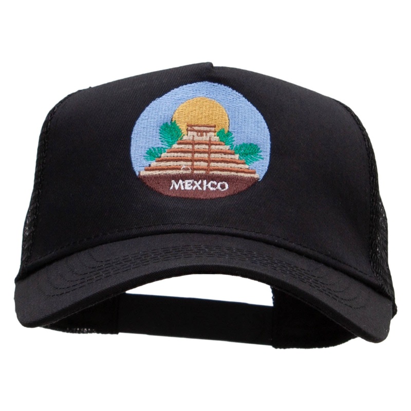 Maya Pyramid Embroidered Twill 5 panel Mesh Back Cap Black One Size