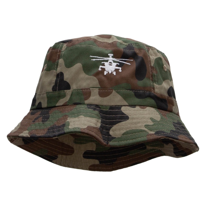 Military Chopper Embroidered Pigment Dyed Bucket Hat Green Camo One Size