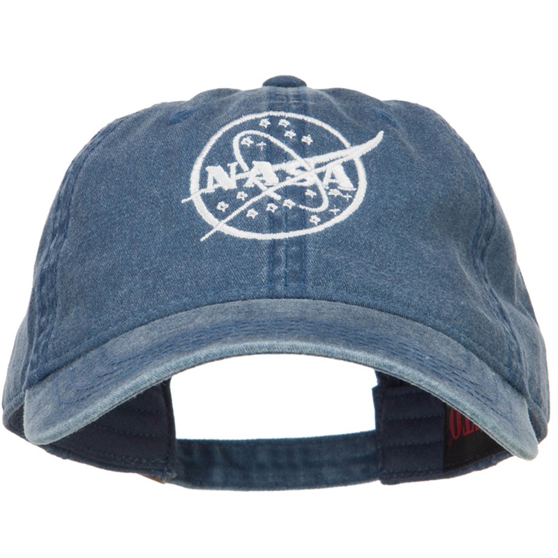 Nasa White Logo Embroidered Washed Cap Navy One Size