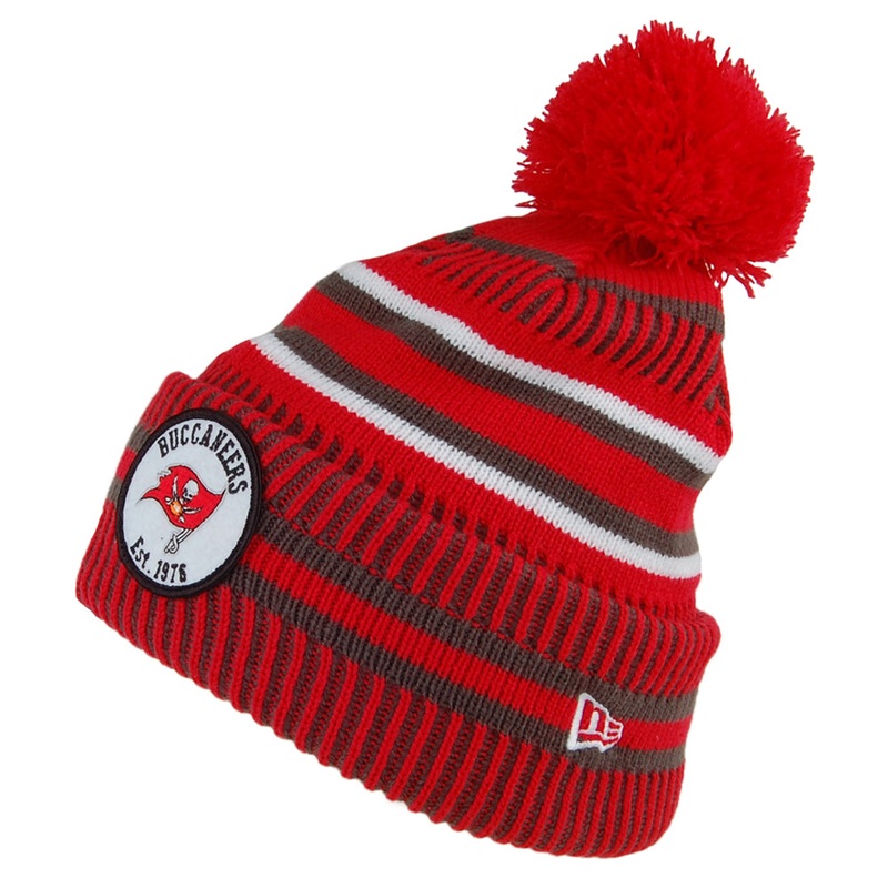 New Era Tampa Bay Buccaneers Bobble Hat – NFL On Field Knit – Red-Grey 1-Size
